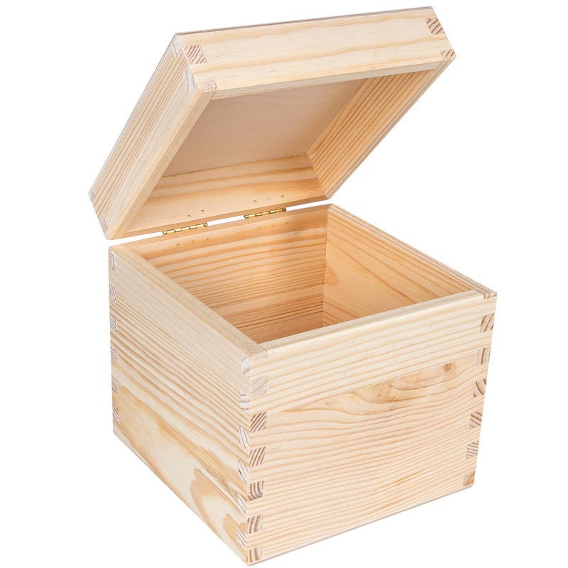 Creative Deco Wooden Storage Box Cube Square | 6.29 x 6.29 x 6.29 in | with Lid & Without Handles | Plain, Unpainted & Unfinished | Office Storage Jewelry Box Keepsake Trinket Chest Treasure - Image 1